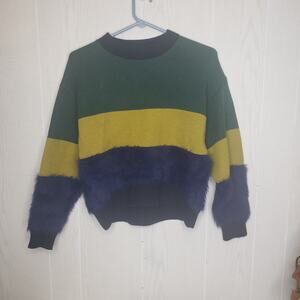 Azul by Moussy Crop Multi texture Color Large Stripe Sweater size small